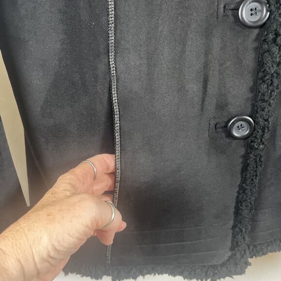 Centigrade Women’s Black Faux Shearling Suede Jacket Coat Button Front Sherpa M - Picture 4 of 9